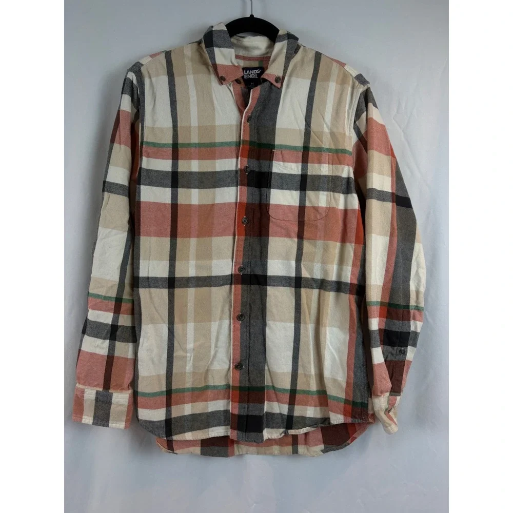 Lands End Mens Medium Traditional Fit Plaid Flannel Button Down Shirt Multicolor